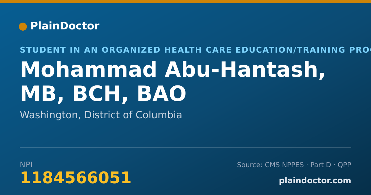 Shareable card for Mohammad Abu-Hantash, MB, BCH, BAO - Student in an Organized Health Care Education/Training Program, Washington, DC