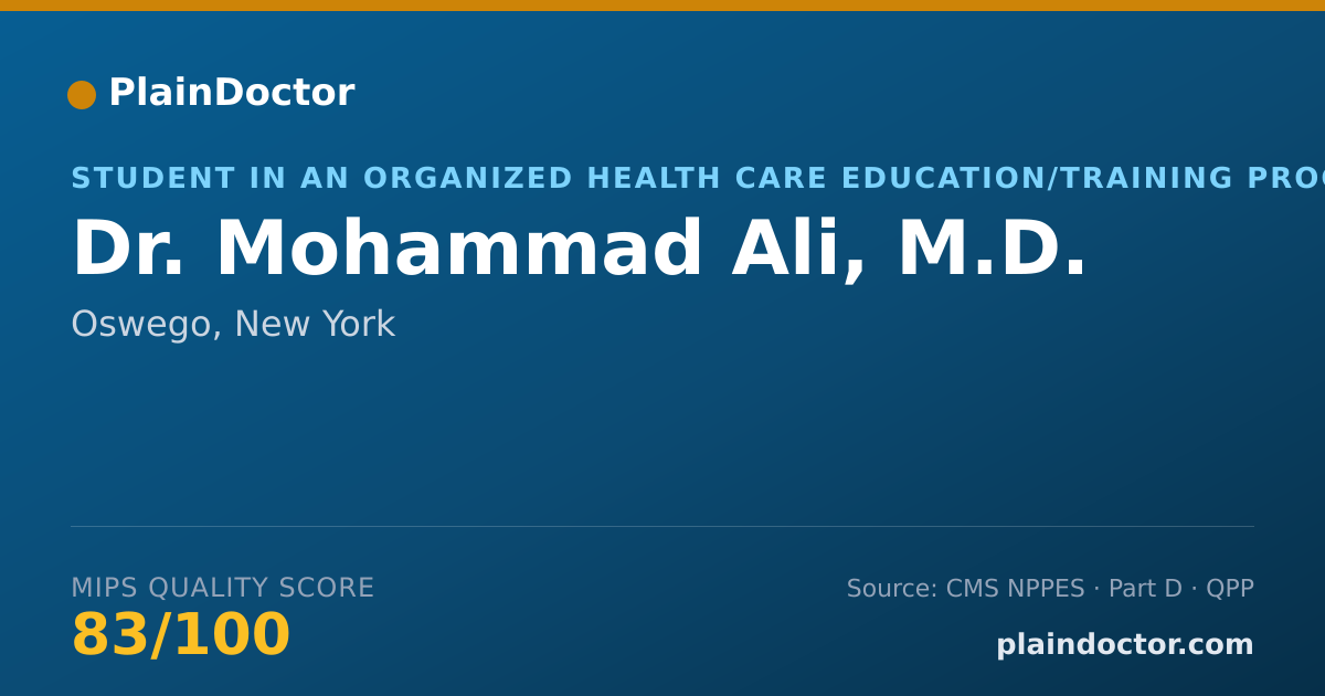 Shareable card for Mohammad Ali, M.D. - Student in an Organized Health Care Education/Training Program, Oswego, NY