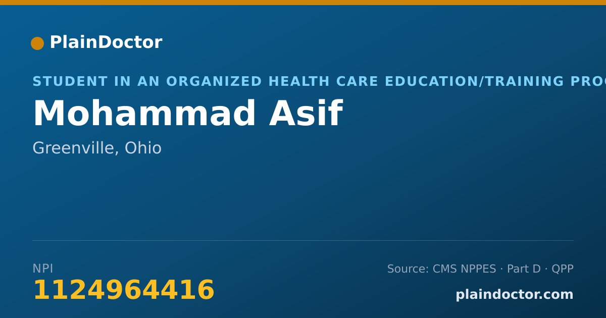 Shareable card for Mohammad Asif - Student in an Organized Health Care Education/Training Program, Greenville, OH