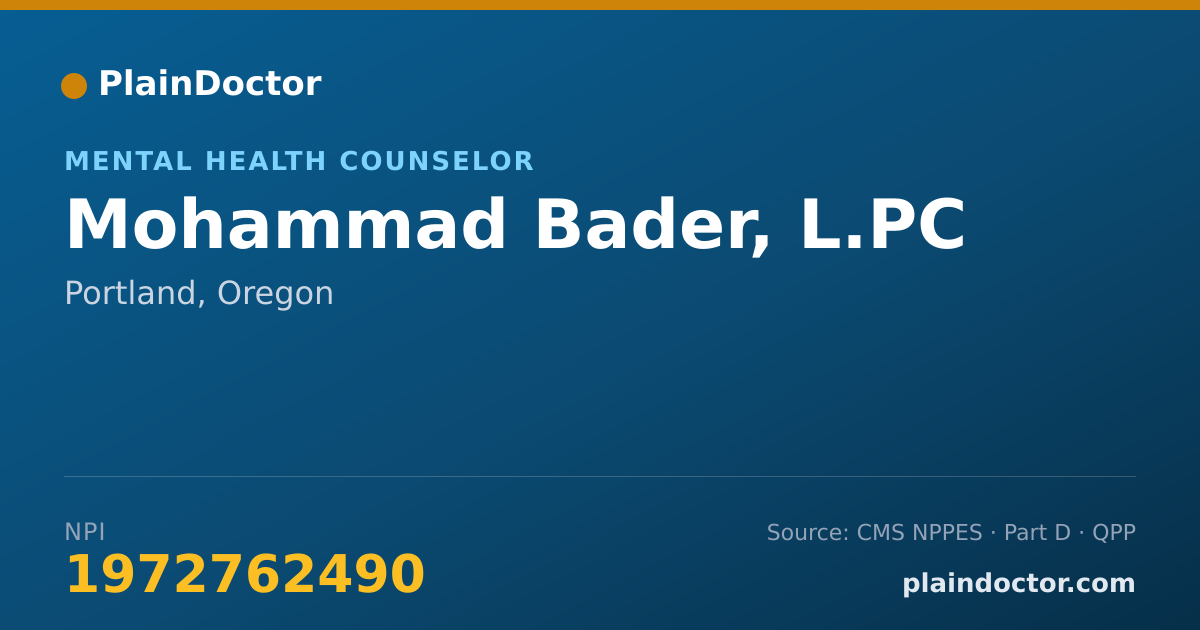 Shareable card for Mohammad Bader, L.PC - Mental Health Counselor, Portland, OR
