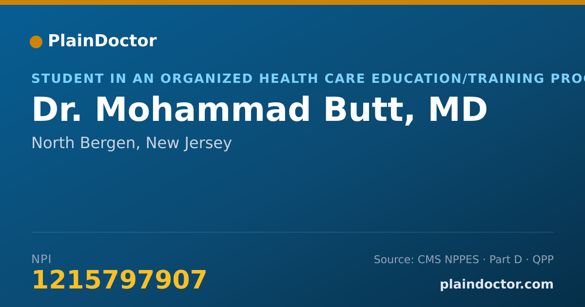 Shareable card for Mohammad Butt, MD - Student in an Organized Health Care Education/Training Program, North Bergen, NJ