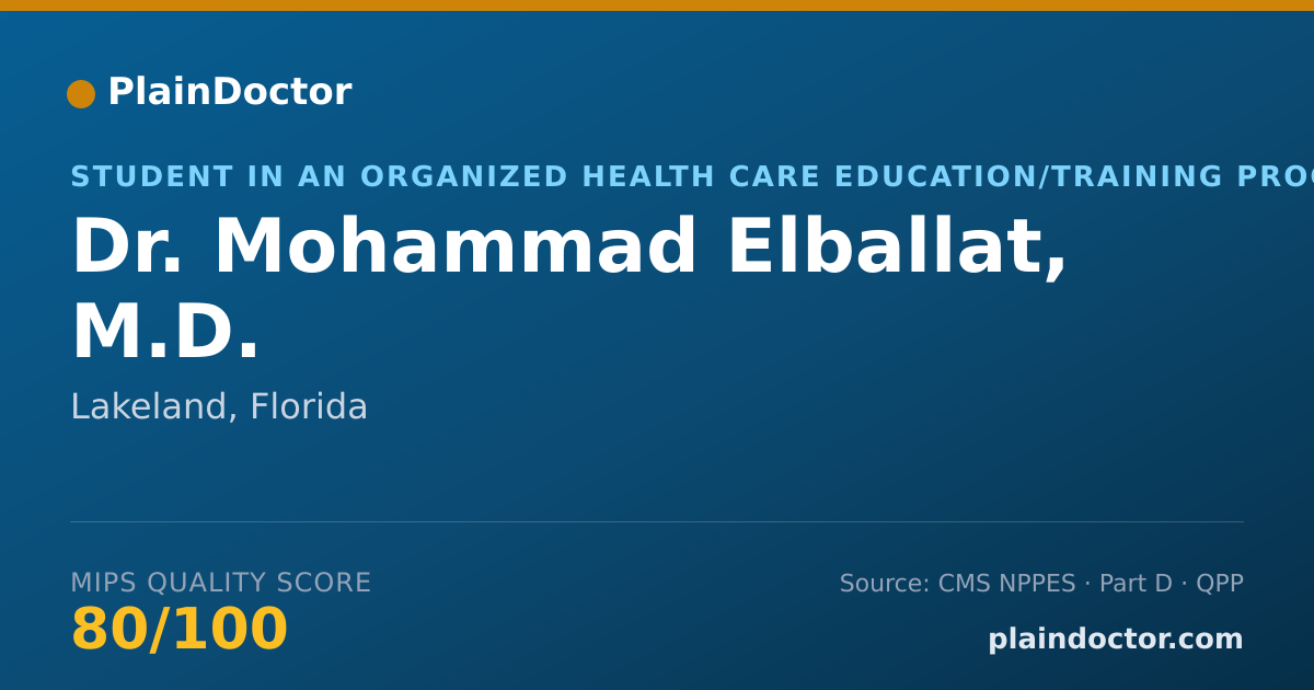 Shareable card for Mohammad Elballat, M.D. - Student in an Organized Health Care Education/Training Program, Lakeland, FL