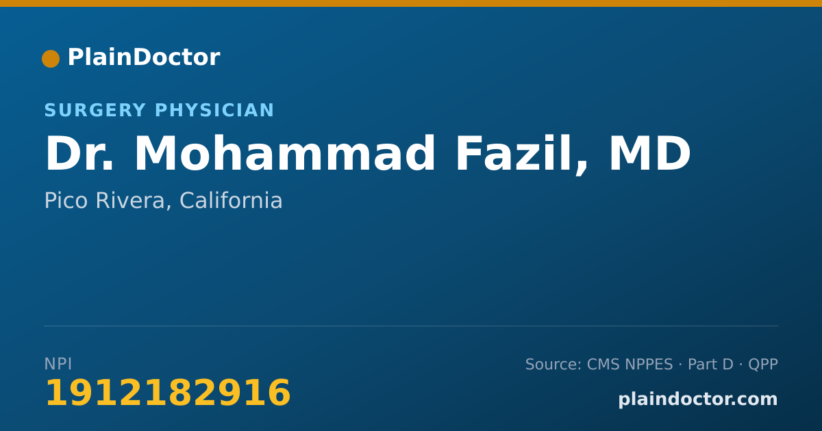 Shareable card for Mohammad Fazil, MD - Surgery Physician, Pico Rivera, CA