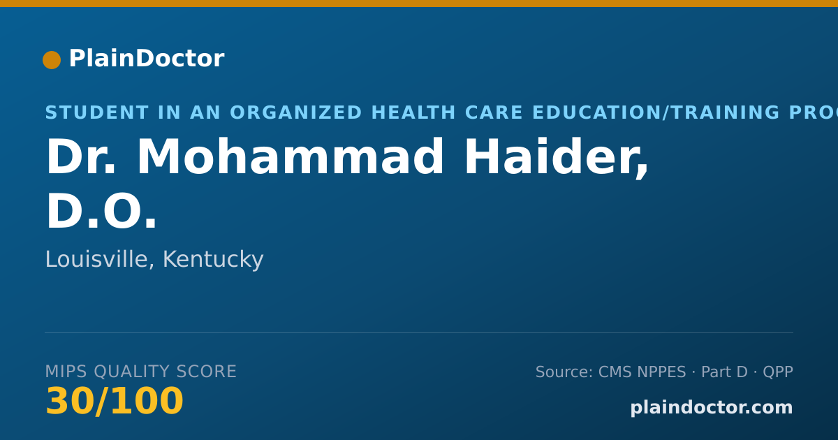 Shareable card for Mohammad Haider, D.O. - Student in an Organized Health Care Education/Training Program, Louisville, KY