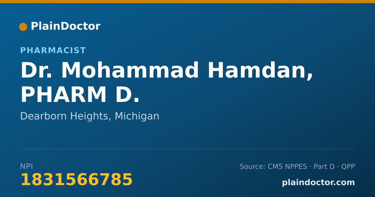 Shareable card for Mohammad Hamdan, PHARM D. - Pharmacist, Dearborn Heights, MI