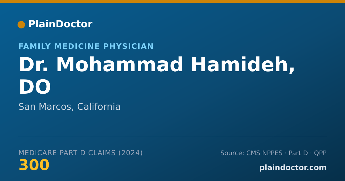 Shareable card for Mohammad Hamideh, DO - Family Medicine Physician, San Marcos, CA