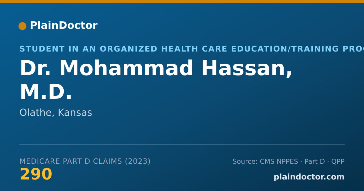 Shareable card for Mohammad Hassan, M.D. - Student in an Organized Health Care Education/Training Program, Olathe, KS