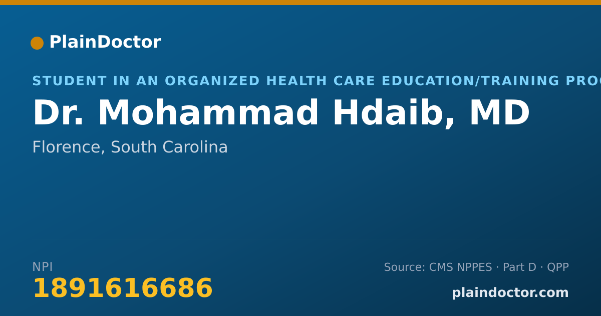 Shareable card for Mohammad Hdaib, MD - Student in an Organized Health Care Education/Training Program, Florence, SC