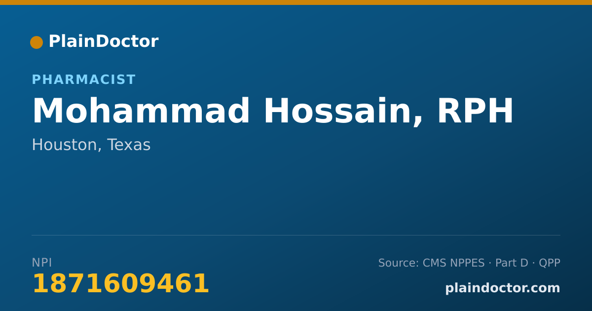 Shareable card for Mohammad Hossain, RPH - Pharmacist, Houston, TX