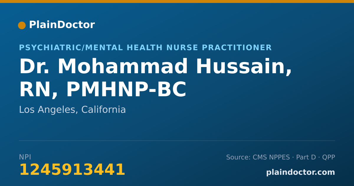 Shareable card for Mohammad Hussain, RN, PMHNP-BC - Psychiatric/Mental Health Nurse Practitioner, Los Angeles, CA