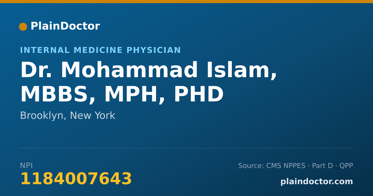 Shareable card for Mohammad Islam, MBBS, MPH, PHD - Internal Medicine Physician, Brooklyn, NY