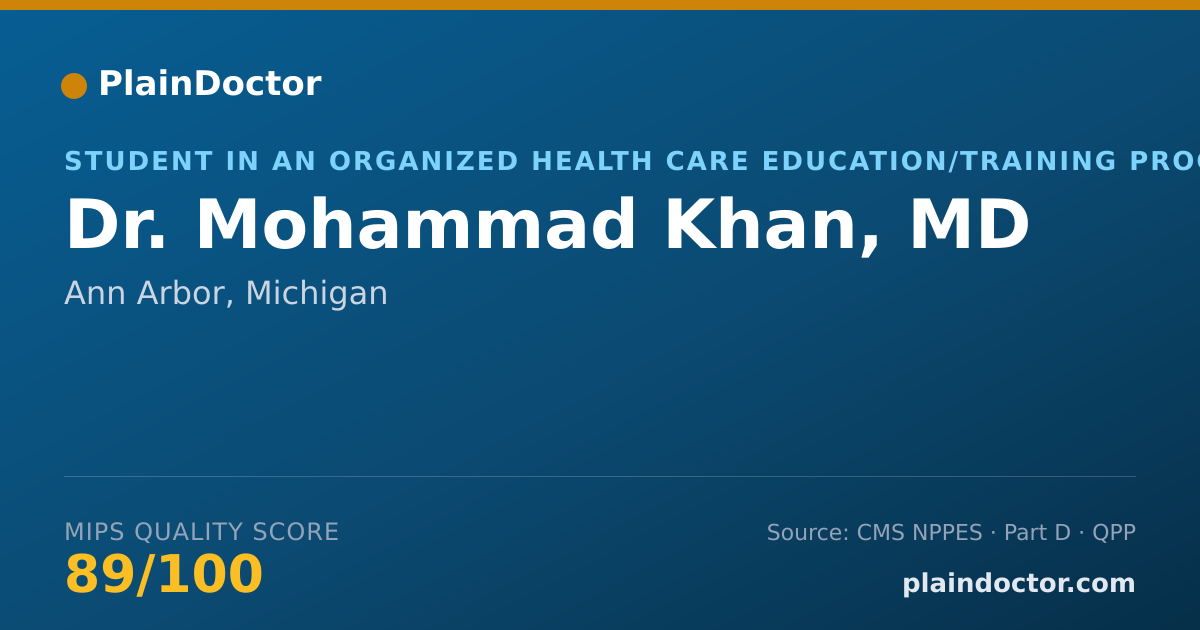 Shareable card for Mohammad Khan, MD - Student in an Organized Health Care Education/Training Program, Ann Arbor, MI