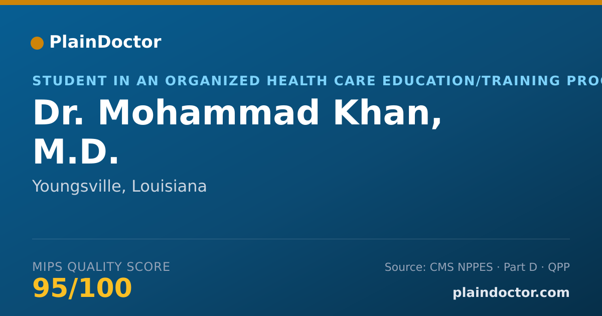 Shareable card for Mohammad Khan, M.D. - Student in an Organized Health Care Education/Training Program, Youngsville, LA