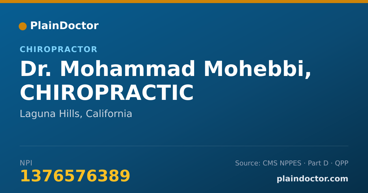 Shareable card for Mohammad Mohebbi, CHIROPRACTIC - Chiropractor, Laguna Hills, CA