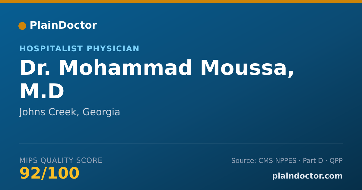 Shareable card for Mohammad Moussa, M.D - Hospitalist Physician, Johns Creek, GA
