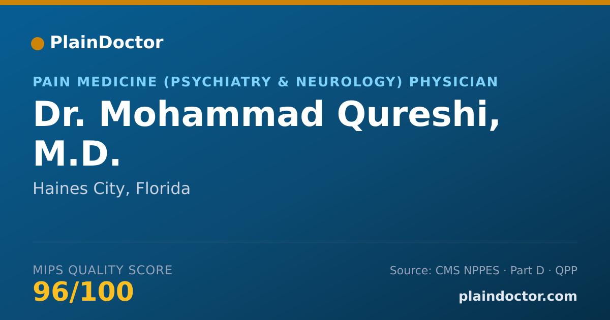 Shareable card for Mohammad Qureshi, M.D. - Pain Medicine (Psychiatry & Neurology) Physician, Haines City, FL