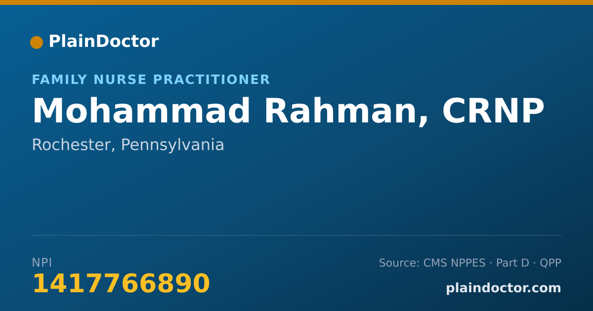 Shareable card for Mohammad Rahman, CRNP - Family Nurse Practitioner, Rochester, PA