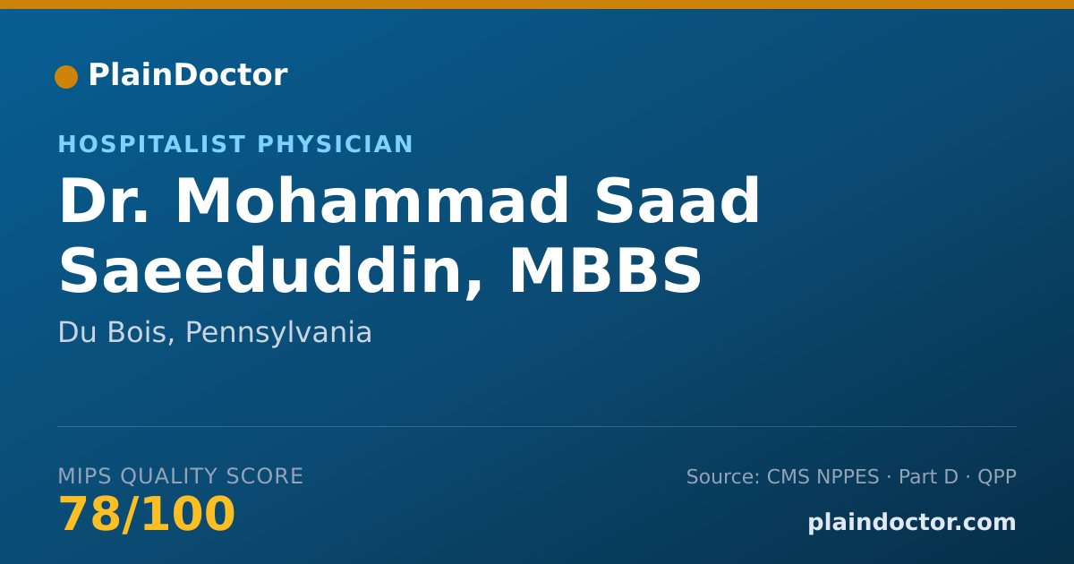 Shareable card for Mohammad Saad Saeeduddin, MBBS - Hospitalist Physician, Du Bois, PA
