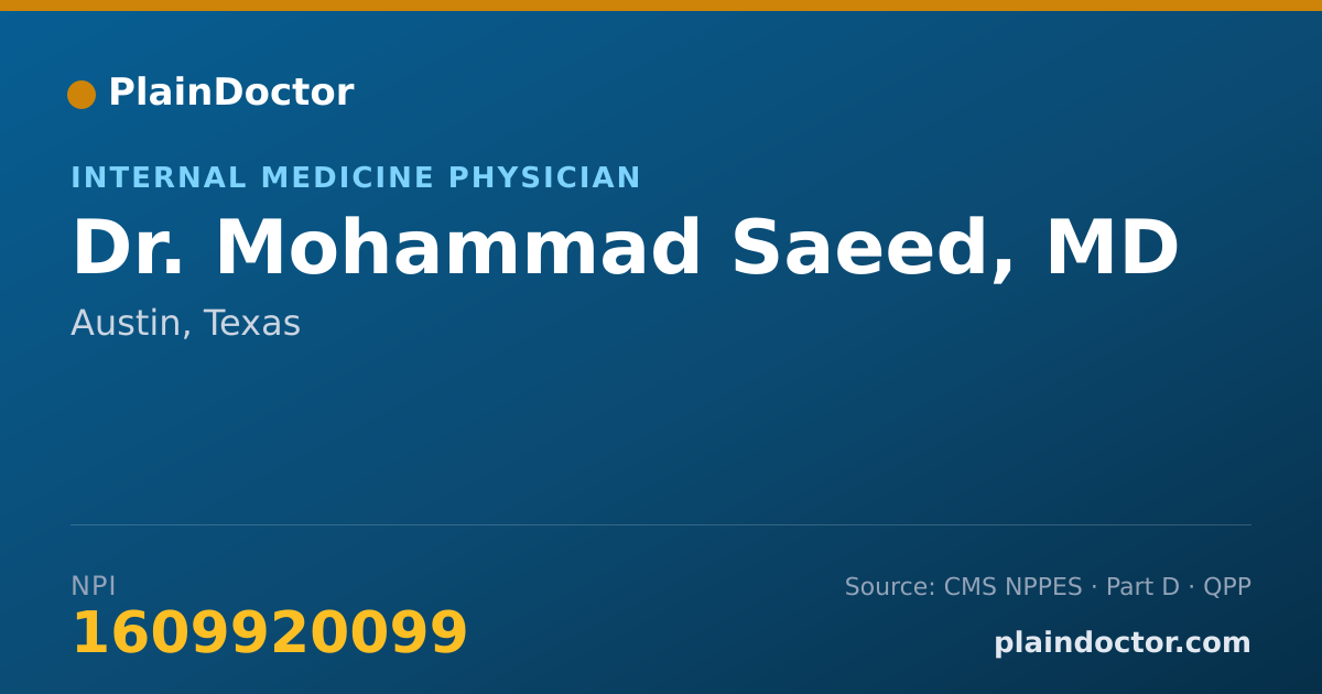 Shareable card for Mohammad Saeed, MD - Internal Medicine Physician, Austin, TX