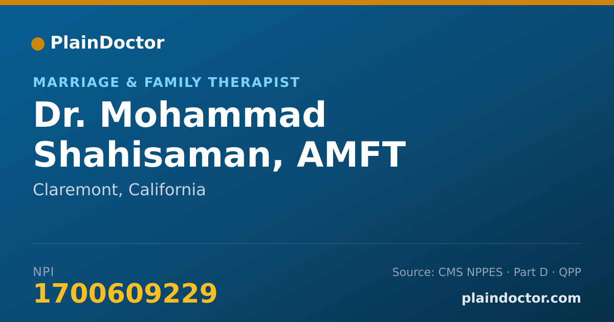 Shareable card for Mohammad Shahisaman, AMFT - Marriage & Family Therapist, Claremont, CA