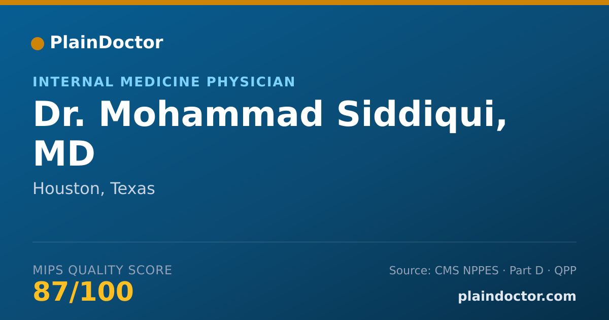 Shareable card for Mohammad Siddiqui, MD - Internal Medicine Physician, Houston, TX