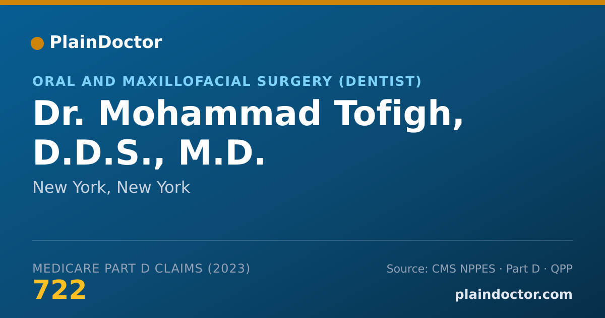 Shareable card for Mohammad Tofigh, D.D.S., M.D. - Oral and Maxillofacial Surgery (Dentist), New York, NY