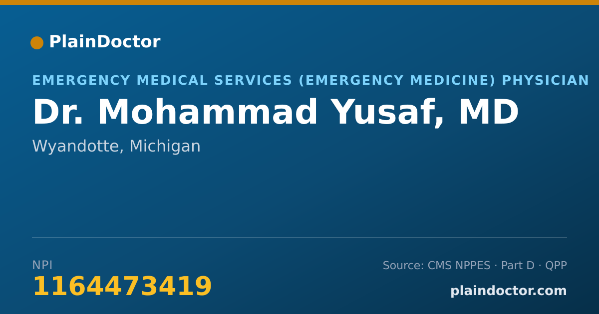 Shareable card for Mohammad Yusaf, MD - Emergency Medical Services (Emergency Medicine) Physician, Wyandotte, MI