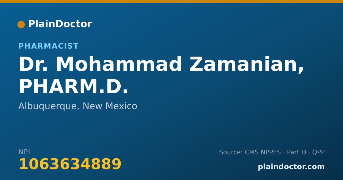 Shareable card for Mohammad Zamanian, PHARM.D. - Pharmacist, Albuquerque, NM