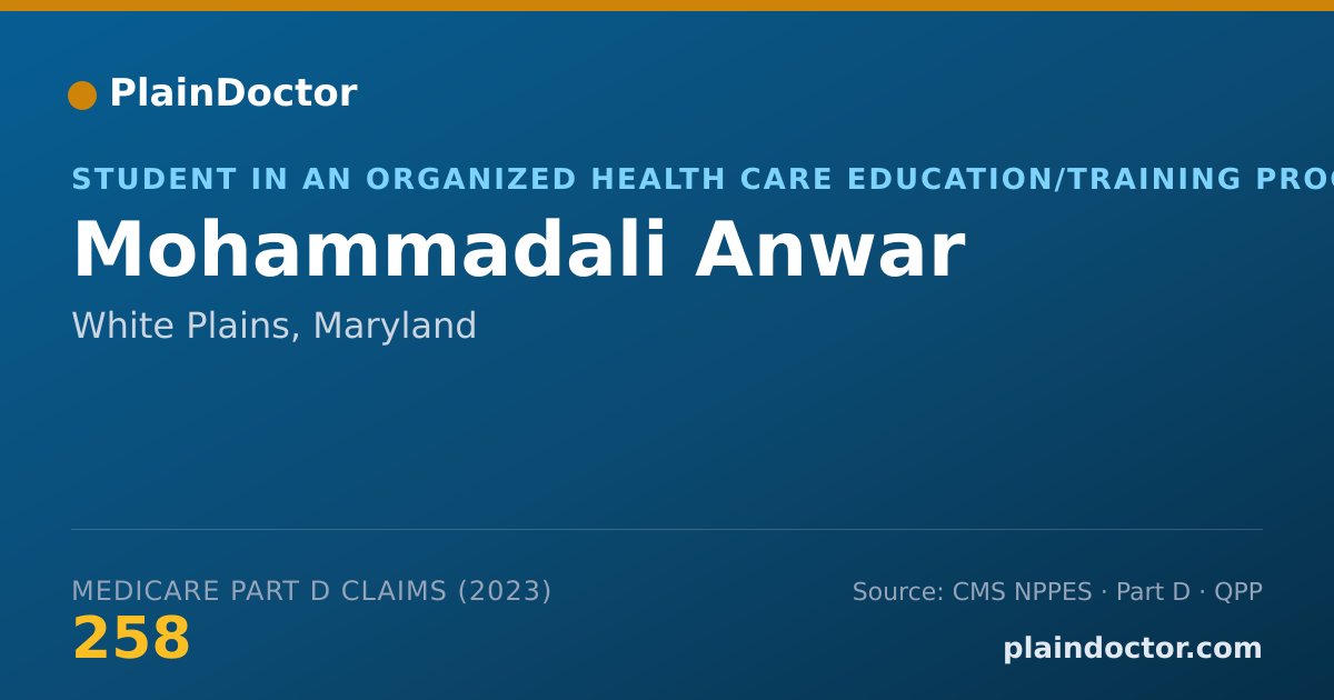 Shareable card for Mohammadali Anwar - Student in an Organized Health Care Education/Training Program, White Plains, MD