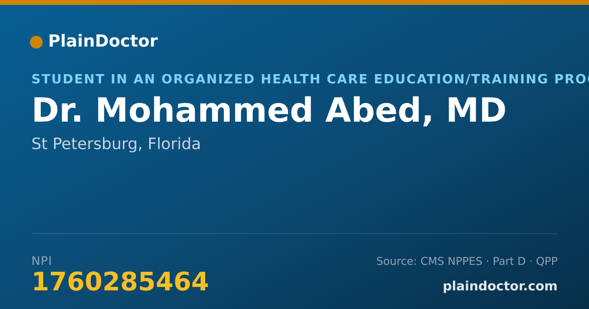 Shareable card for Mohammed Abed, MD - Student in an Organized Health Care Education/Training Program, St Petersburg, FL