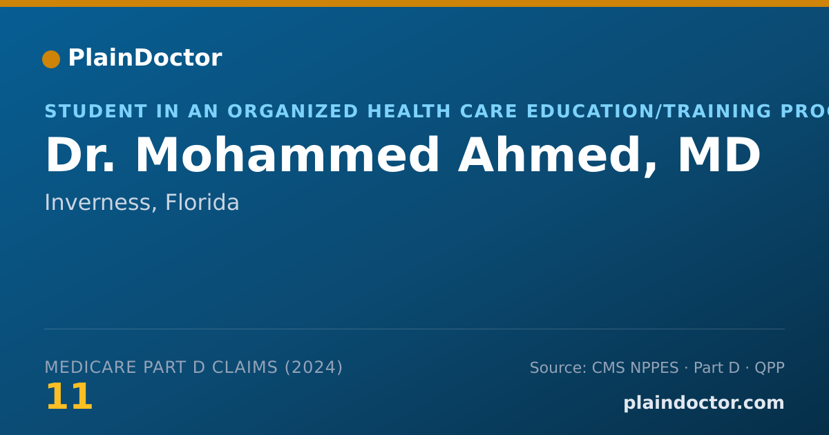 Shareable card for Mohammed Ahmed, MD - Student in an Organized Health Care Education/Training Program, Inverness, FL