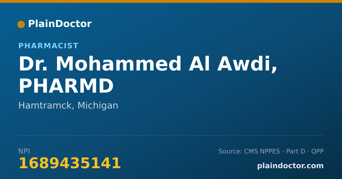 Shareable card for Mohammed Al Awdi, PHARMD - Pharmacist, Hamtramck, MI