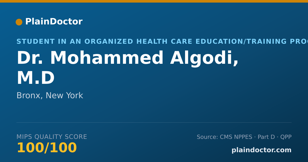 Shareable card for Mohammed Algodi, M.D - Student in an Organized Health Care Education/Training Program, Bronx, NY