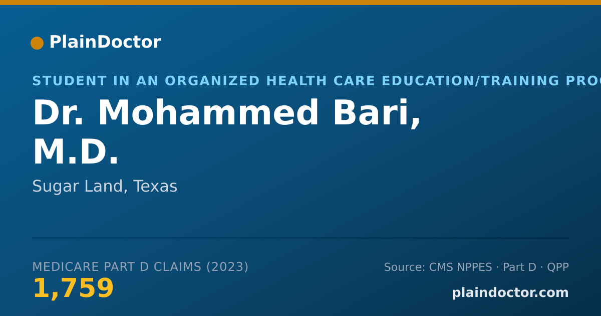 Shareable card for Mohammed Bari, M.D. - Student in an Organized Health Care Education/Training Program, Sugar Land, TX