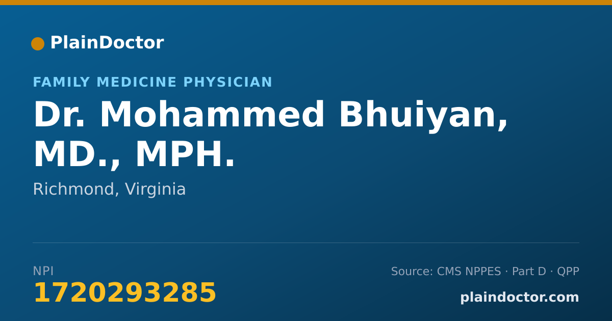 Shareable card for Mohammed Bhuiyan, MD., MPH. - Family Medicine Physician, Richmond, VA