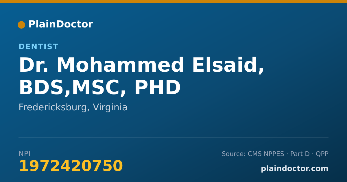 Shareable card for Mohammed Elsaid, BDS,MSC, PHD - Dentist, Fredericksburg, VA