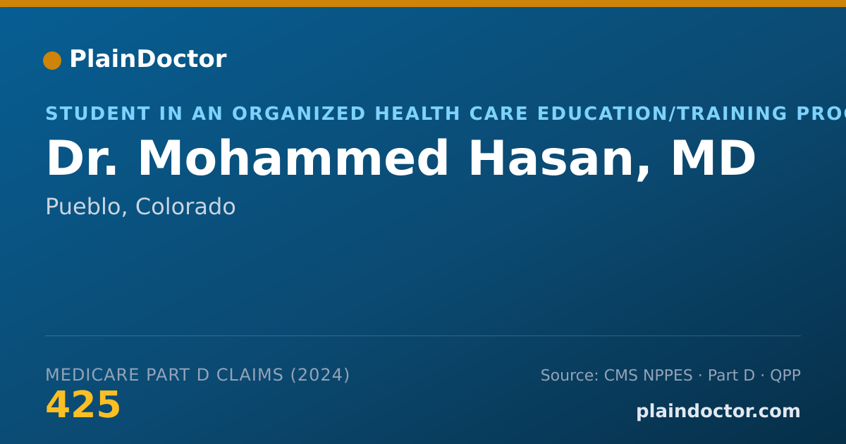 Shareable card for Mohammed Hasan, MD - Student in an Organized Health Care Education/Training Program, Pueblo, CO