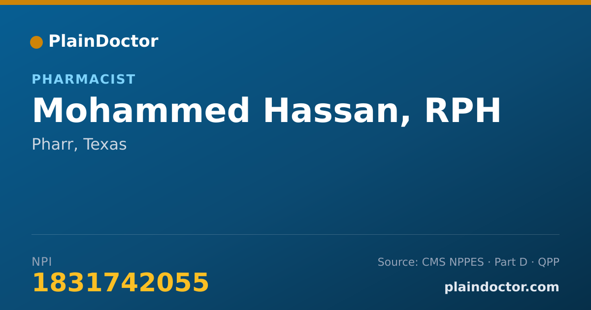 Shareable card for Mohammed Hassan, RPH - Pharmacist, Pharr, TX