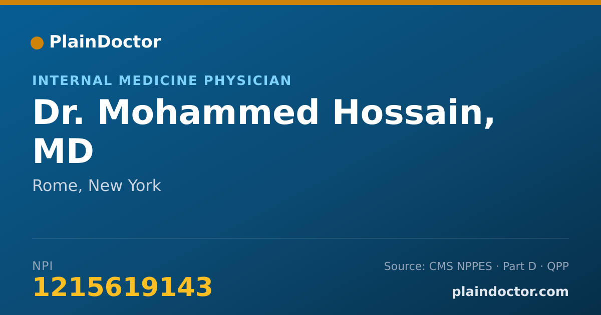 Shareable card for Mohammed Hossain, MD - Internal Medicine Physician, Rome, NY