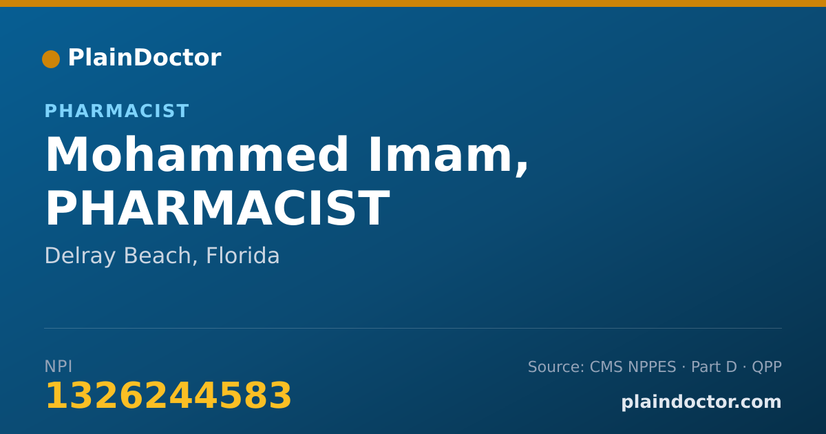 Shareable card for Mohammed Imam, PHARMACIST - Pharmacist, Delray Beach, FL