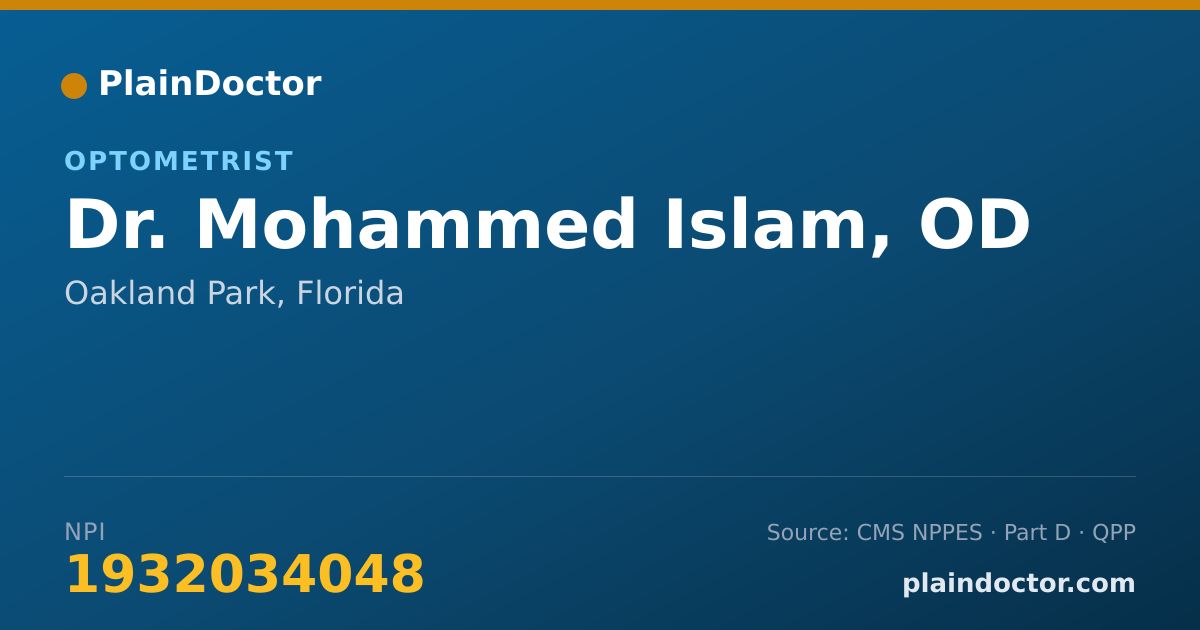 Shareable card for Mohammed Islam, OD - Optometrist, Oakland Park, FL