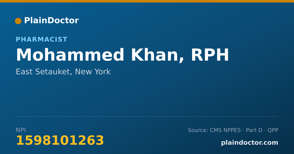 Shareable card for Mohammed Khan, RPH - Pharmacist, East Setauket, NY