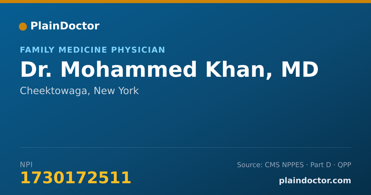 Shareable card for Mohammed Khan, MD - Family Medicine Physician, Cheektowaga, NY