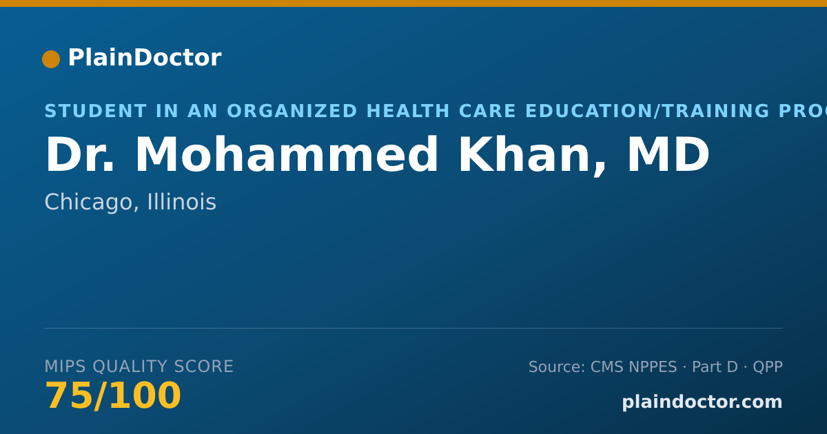 Shareable card for Mohammed Khan, MD - Student in an Organized Health Care Education/Training Program, Chicago, IL