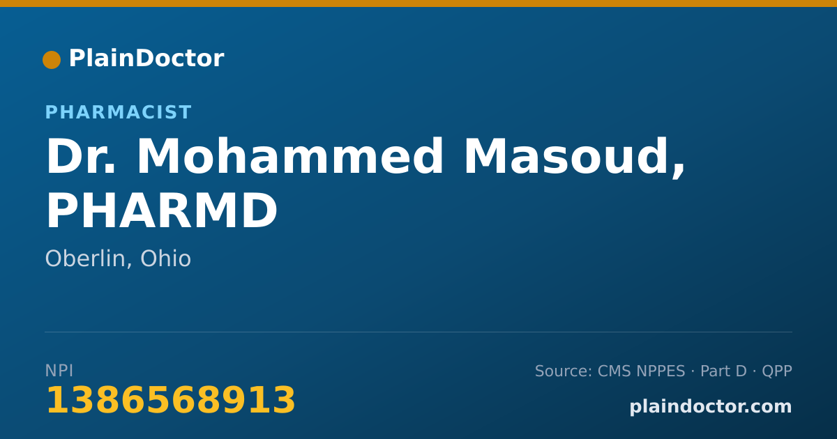 Shareable card for Mohammed Masoud, PHARMD - Pharmacist, Oberlin, OH