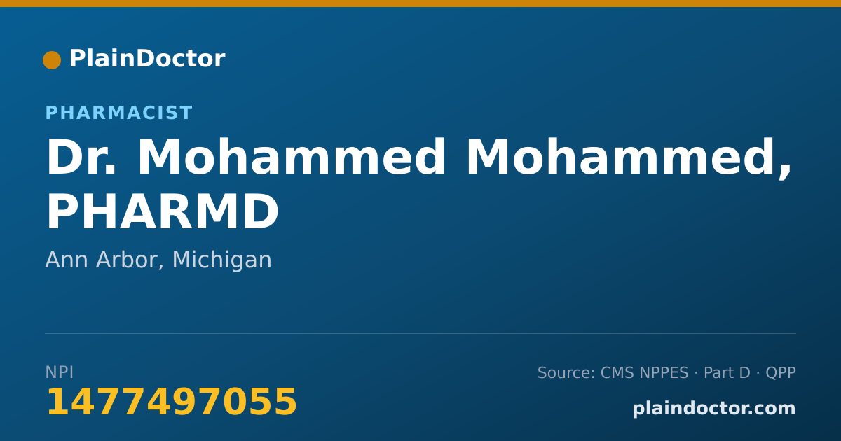 Shareable card for Mohammed Mohammed, PHARMD - Pharmacist, Ann Arbor, MI
