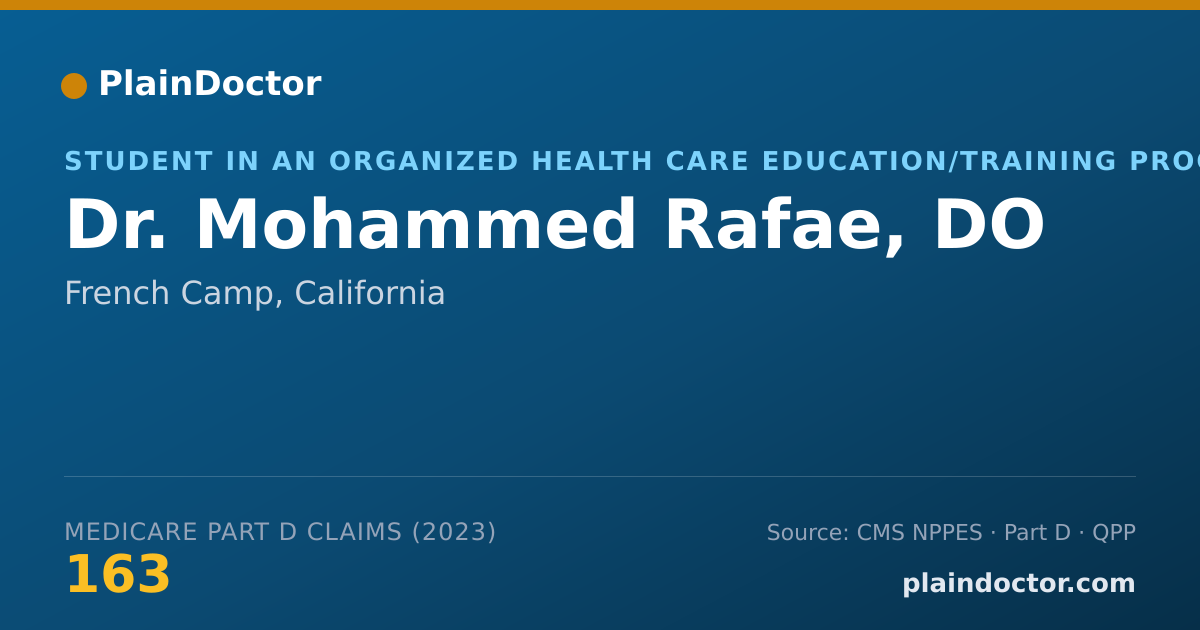 Shareable card for Mohammed Rafae, DO - Student in an Organized Health Care Education/Training Program, French Camp, CA