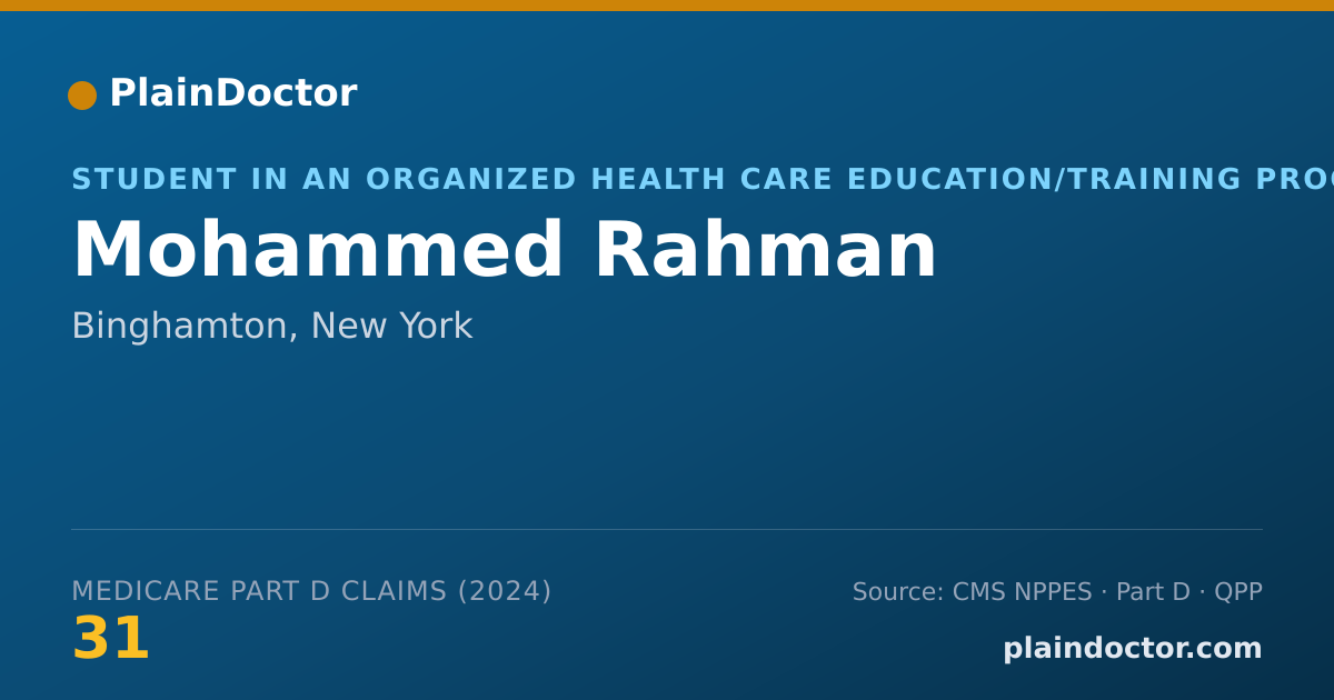 Shareable card for Mohammed Rahman - Student in an Organized Health Care Education/Training Program, Binghamton, NY