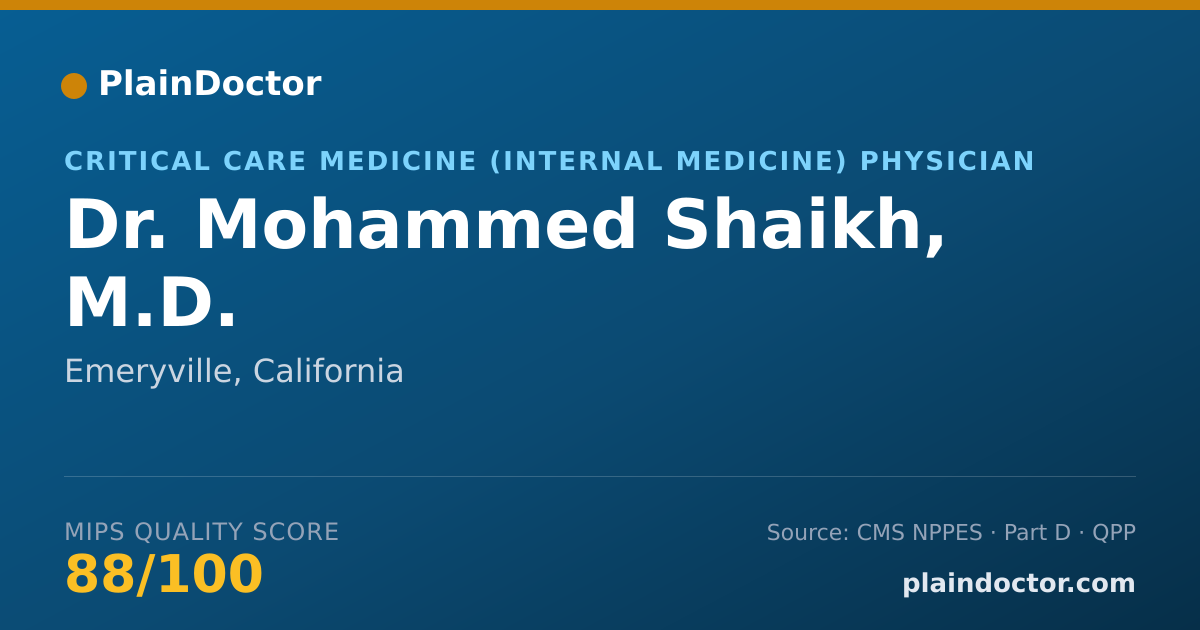 Shareable card for Mohammed Shaikh, M.D. - Critical Care Medicine (Internal Medicine) Physician, Emeryville, CA