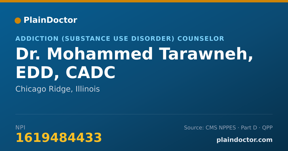 Shareable card for Mohammed Tarawneh, EDD, CADC - Addiction (Substance Use Disorder) Counselor, Chicago Ridge, IL